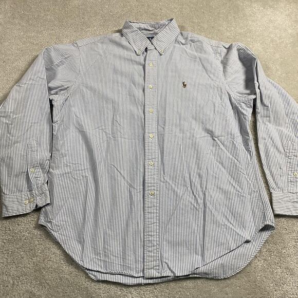 Ralph Lauren Shirt Mens 16.5 34/35 Blue White Stripe Classic Fit Oxford - Picture 1 of 8
